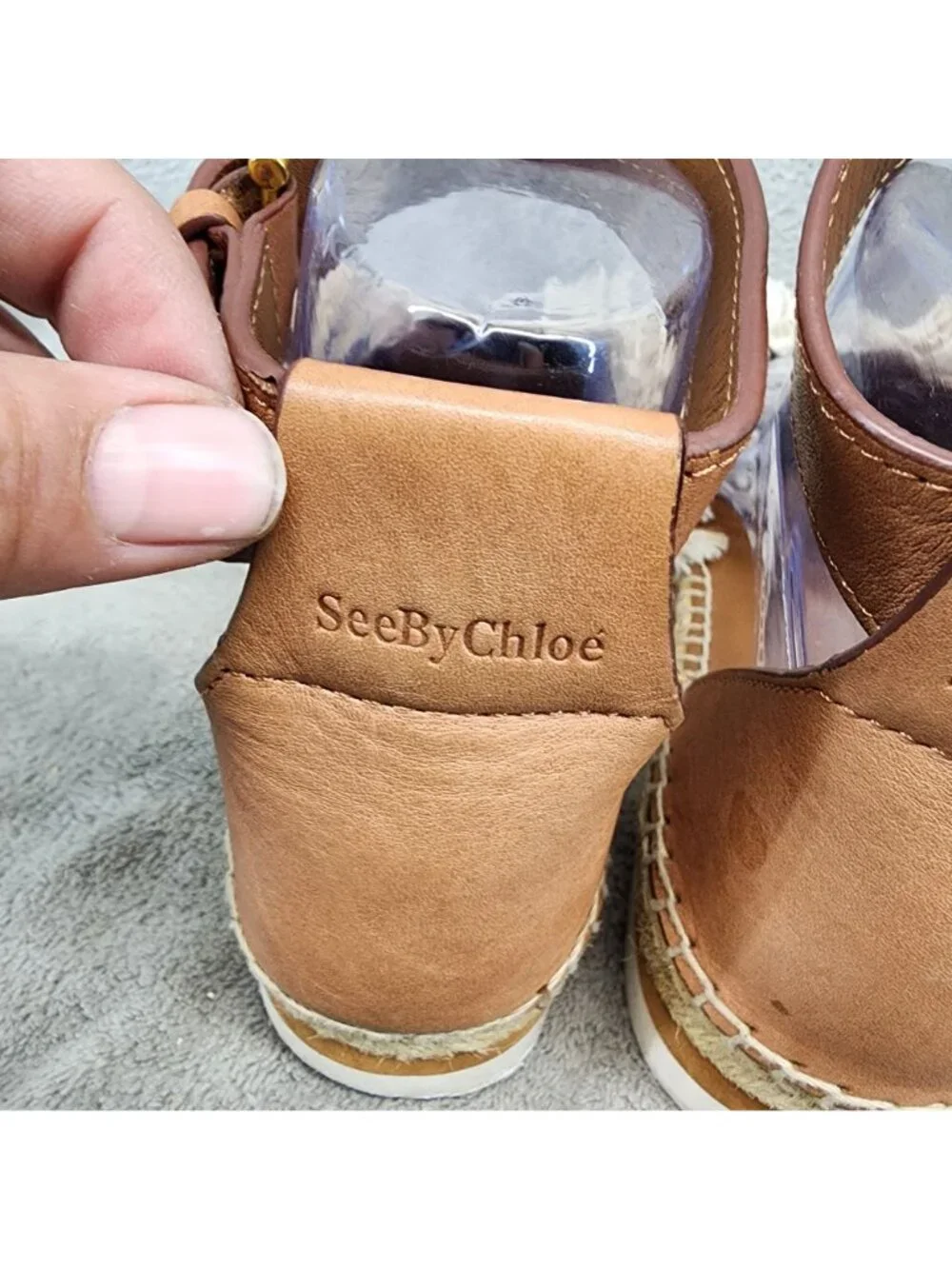 See by Chloe Shoes Womens 7 Tan Textile & Leather Glyn Espadrille Sandals *Read*